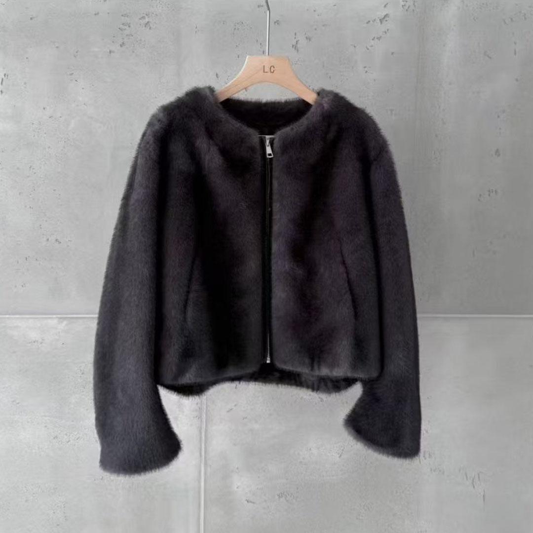 韩版圆领羊羔毛外套皮毛一体上衣
