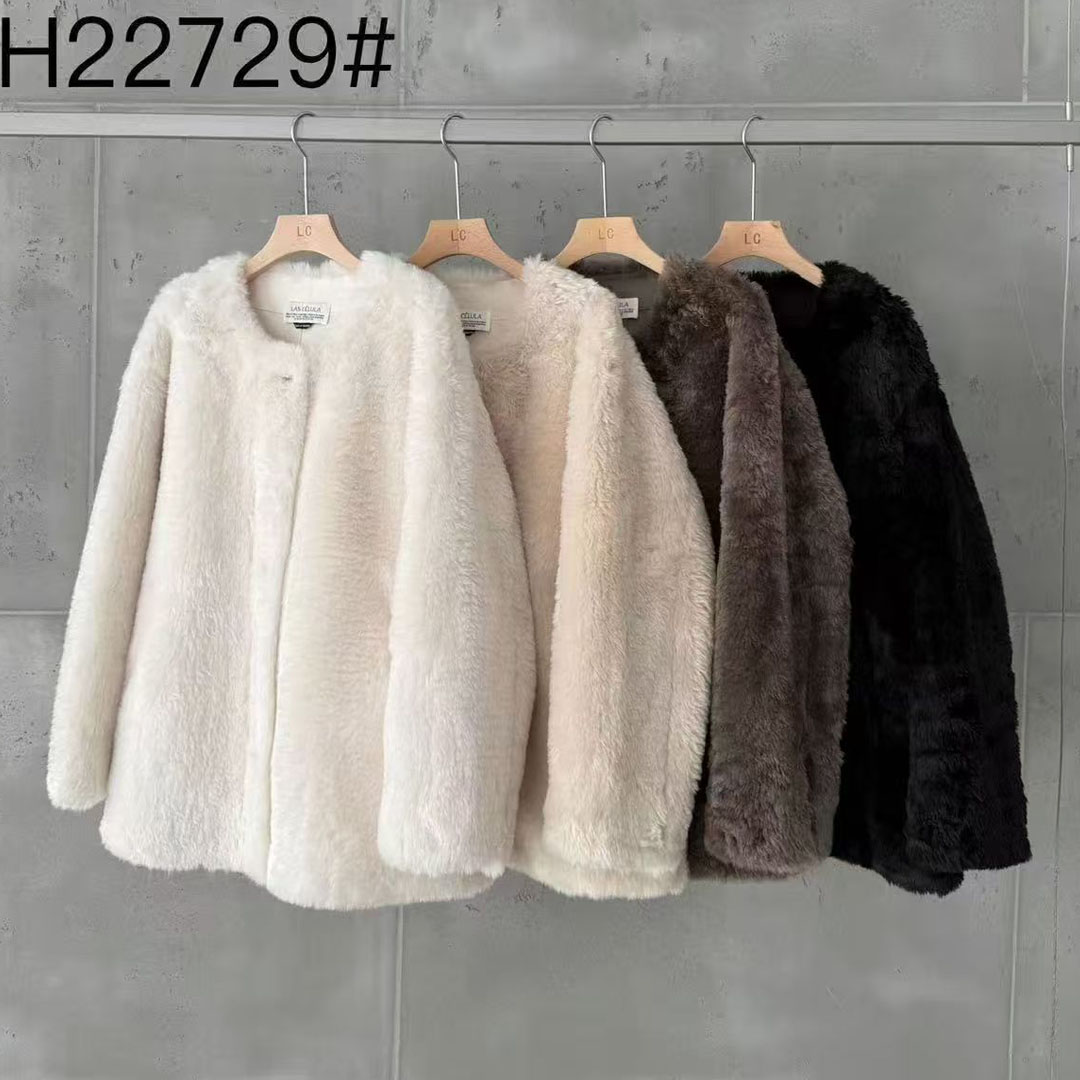 韩式宽松型皮毛一体长袖外套女