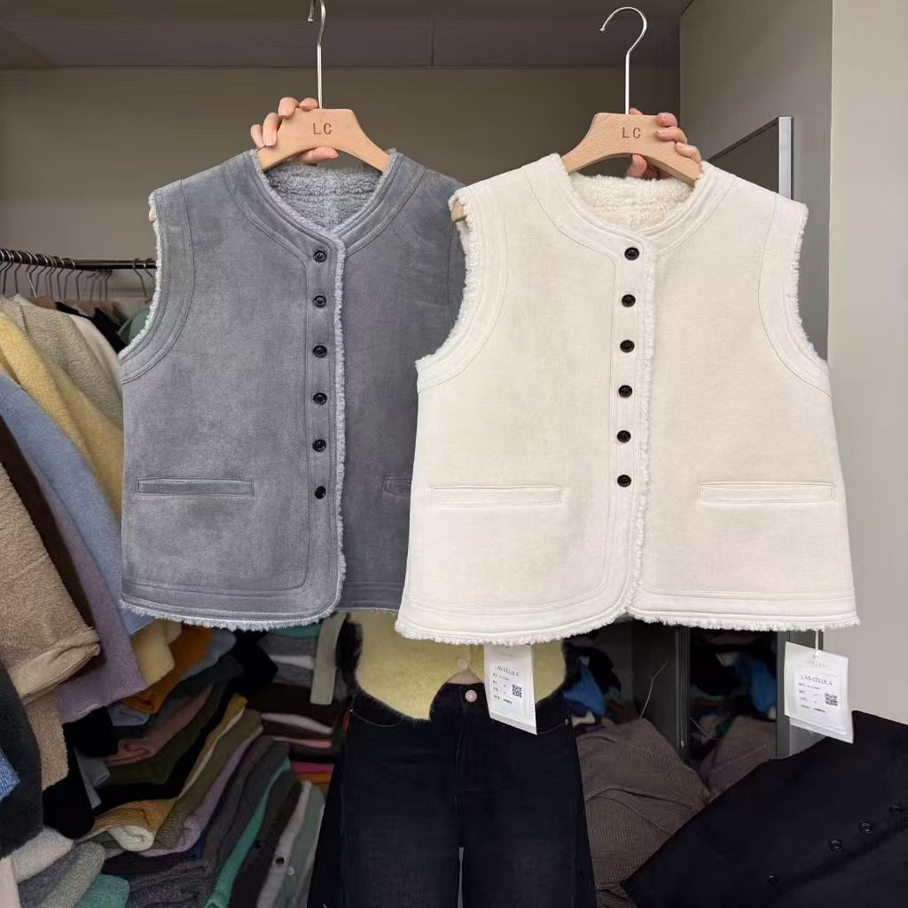 羊羔毛马甲女皮毛一体无袖坎肩