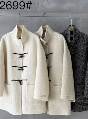 LAS CELULA正品实体店同款韩版牛角扣双面苏丽羊毛外套女大衣潮