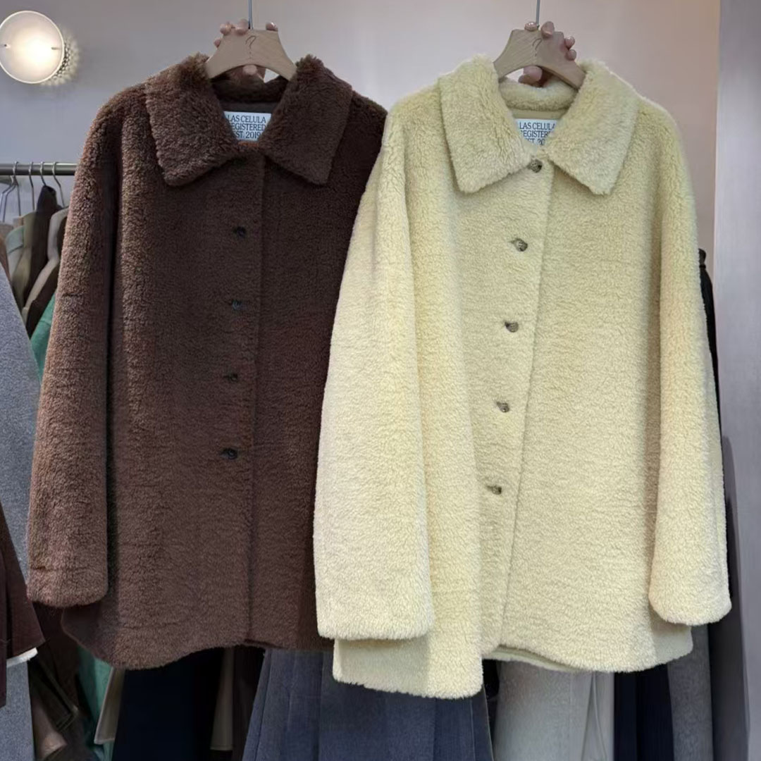 羊羔毛大衣女中长款翻领外套