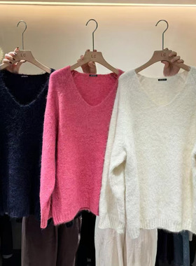 LASCELULA正品实体店同款V领羊驼毛衣女宽松软糯慵懒风针织衫套头