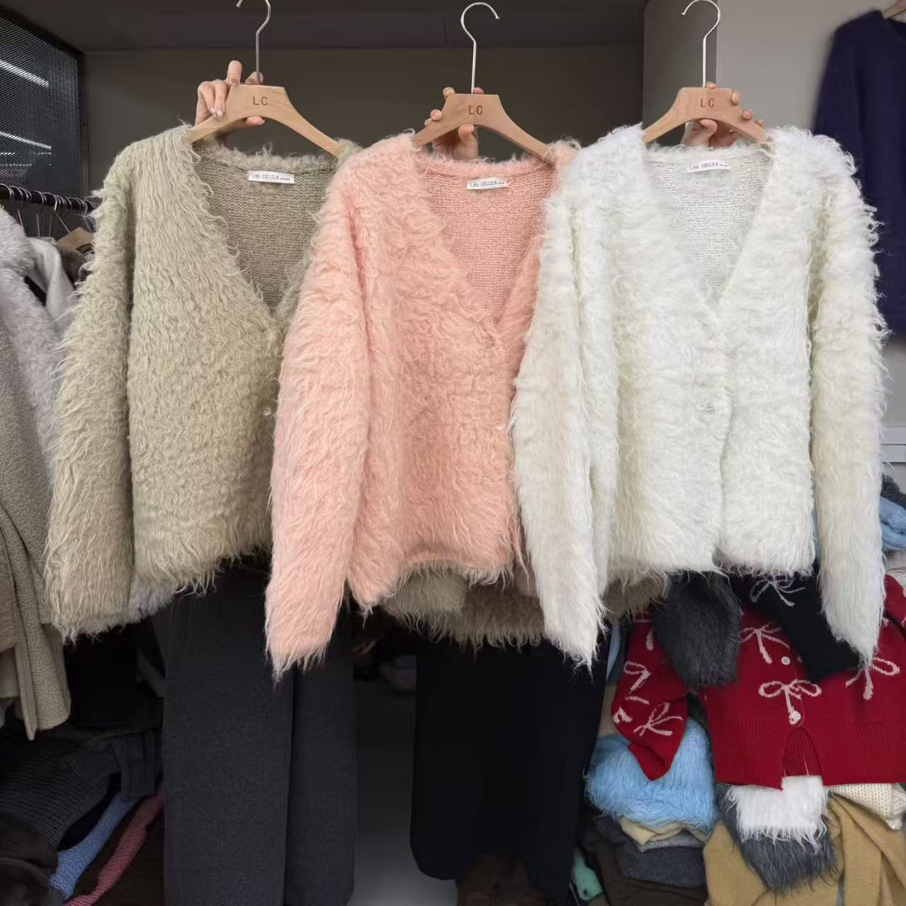 慵懒风V领针织开衫女宽松毛衣潮