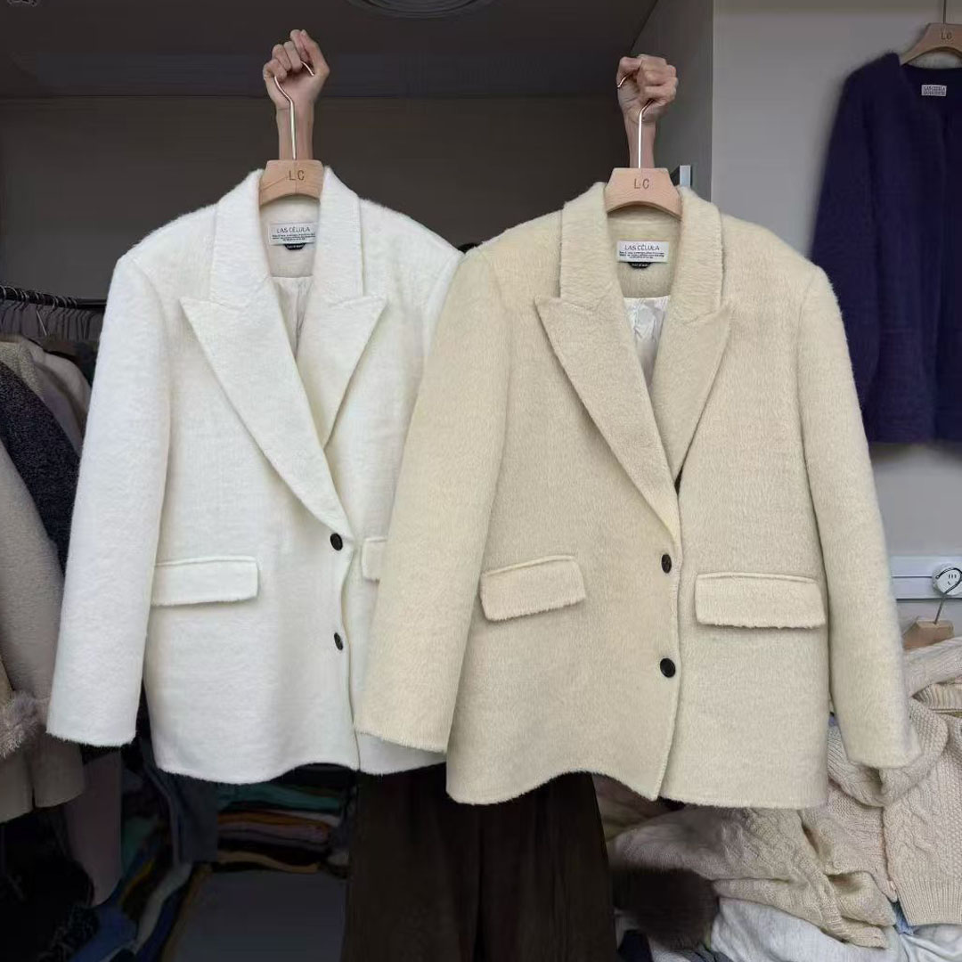双面羊毛加厚夹羽绒西装外套女