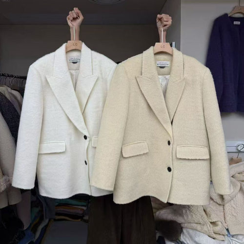 双面羊毛加厚夹羽绒西装外套女