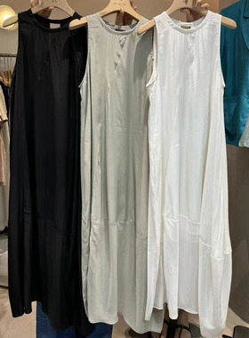 LAS CELULA正品实体店同款设计感黑色无袖背心裙女A字连衣裙夏季