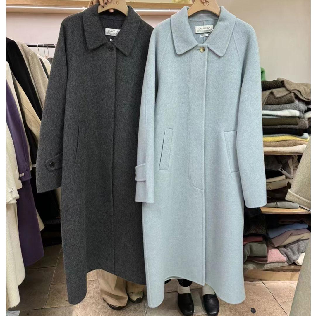 双面澳毛长款配腰带大衣冬