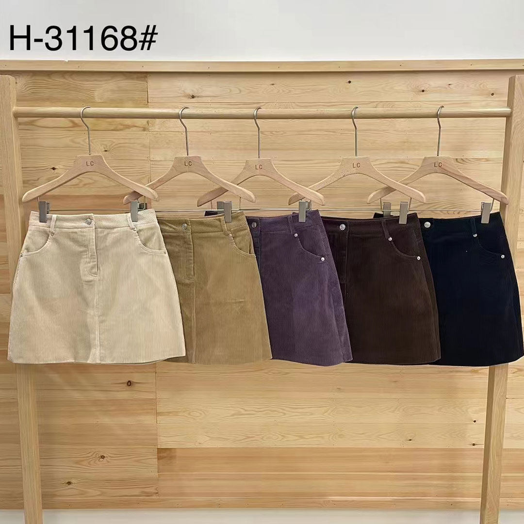 短款A字型高腰灯芯绒半裙秋