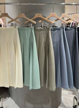 LAS CELULA正品实体店同款黑色高腰百褶半身裙女A字型西服半裙春