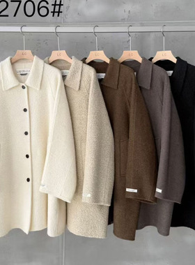 LAS CELULA正品实体店同款韩版翻领双面苏丽羊毛外套女羊绒大衣潮