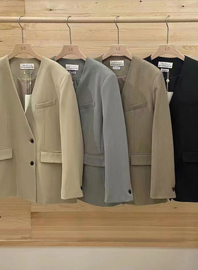 LAS CELULA正品实体店同款高级感灰色V领西装外套女宽松西服上衣