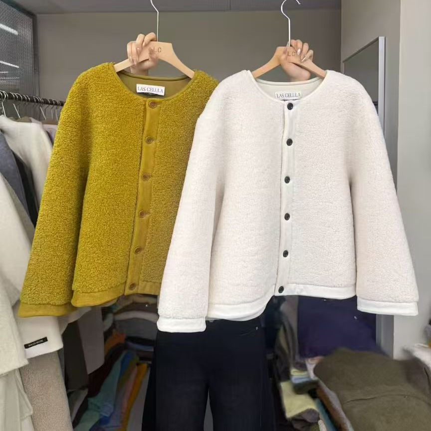 韩系圆领羊羔毛皮毛一体外套女