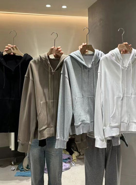 LAS CELULA正品实体店同款纯棉灰色连帽拉链卫衣女运动开衫外套春