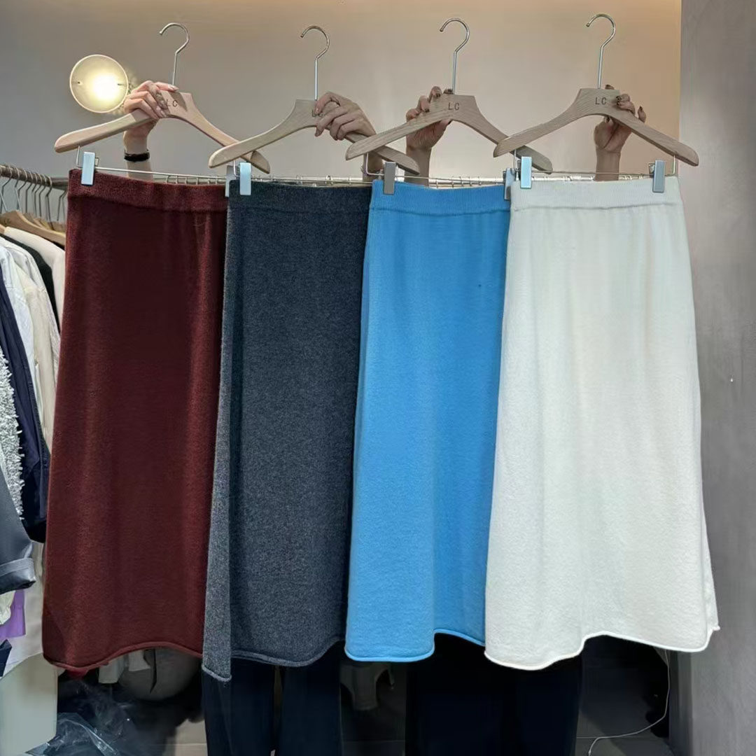 A字中长款松紧腰羊毛半身裙女