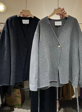 LAS CELULA正品实体店同款高级感V领系带羊毛外套女双面羊绒大衣