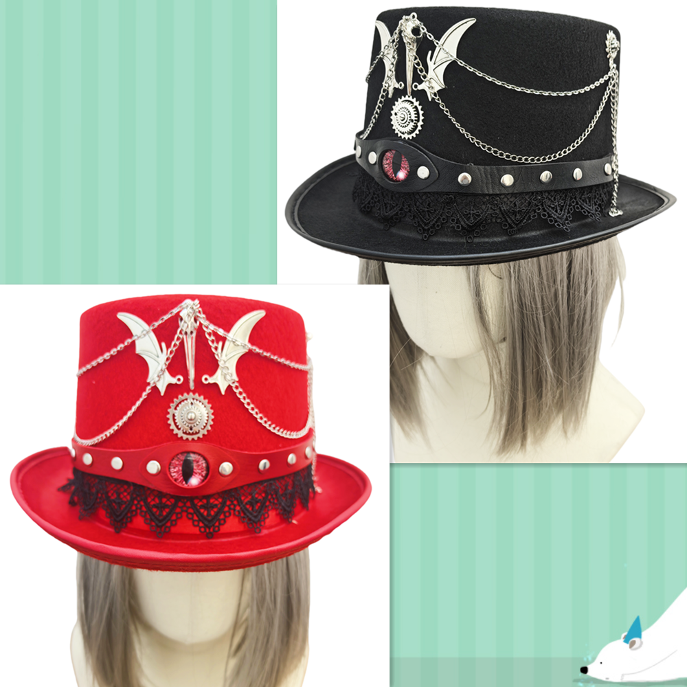 蒸汽大陆朋克大礼帽哥特蝙蝠翅膀长鸟嘴齿轮链条恶魔之眼cos舞会