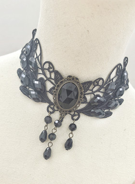 暗黑洛丽塔Lolita朋克哥特黑宝石lo玫瑰花水晶项链锁骨饰品330