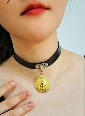 可爱水冰月 欧美圆形彩钻皮项圈朋克暗黑少女JK锁骨链元素 choker