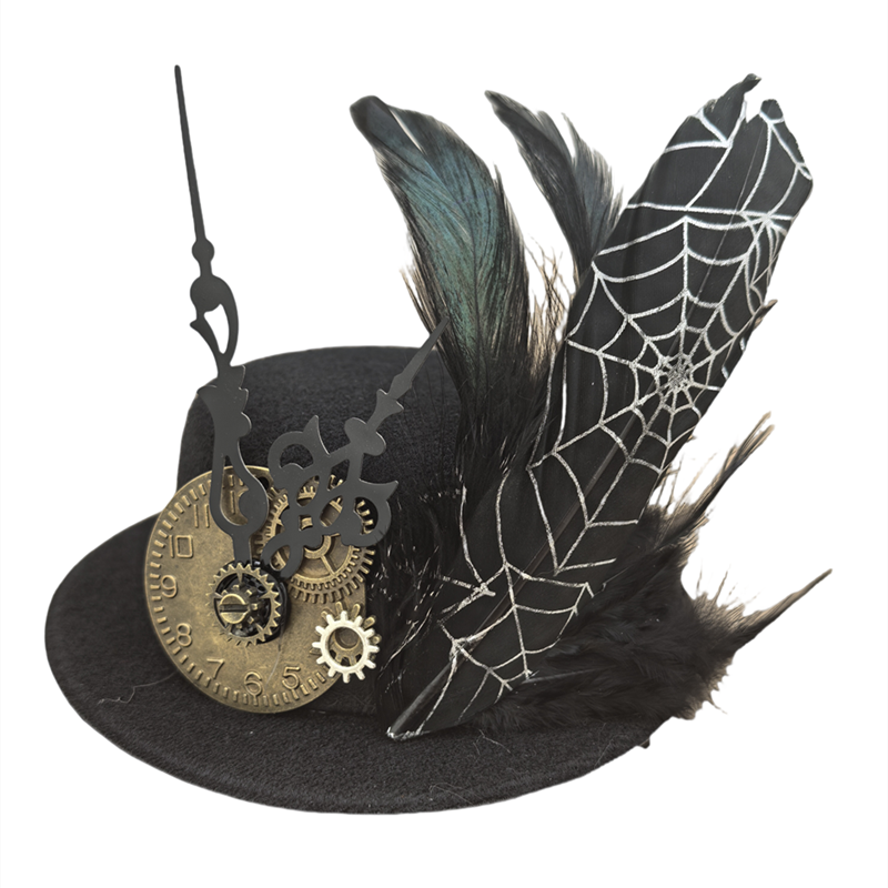 蒸汽朋克Steam齿轮哥特羽毛表盘指针蜘蛛网小礼帽发饰发夹41
