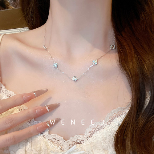 925纯银四叶草项链女轻奢锁骨链