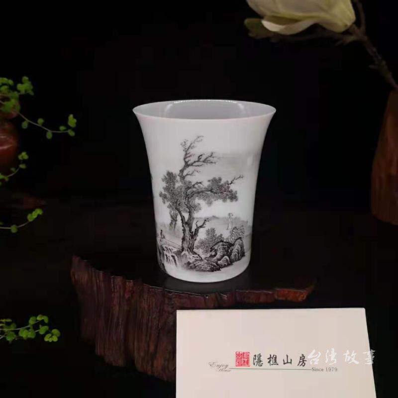 台湾故事隐樵山房釉中墨彩茶杯陶瓷杯握杯釉上彩中式手绘限量50个