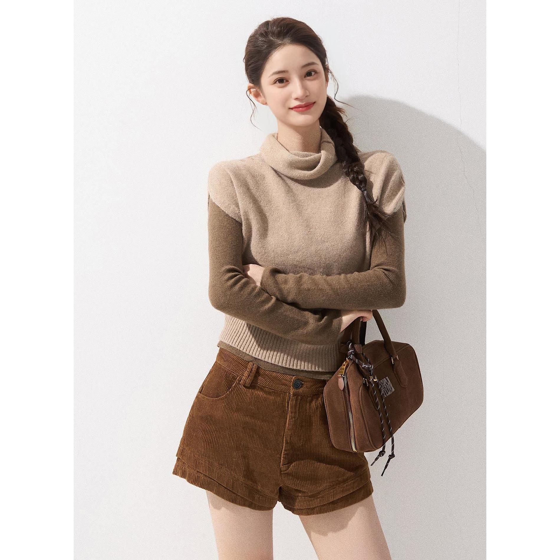 Mostar 堆堆领短袖毛衣女秋冬2025新款韩系休闲宽松外搭针织上衣