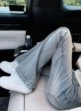 GABBY 复古水洗做旧浅蓝色微喇牛仔裤 L1663