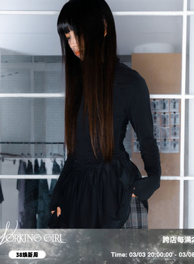 「镜像渐变」WorkingGirl高领木耳边 贴肤感2024秋冬抽褶连衣裙 