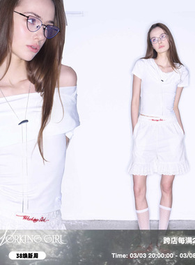 「多穿连帽一字肩上衣」Working Girl运动舒适辣妹紧身短袖T恤