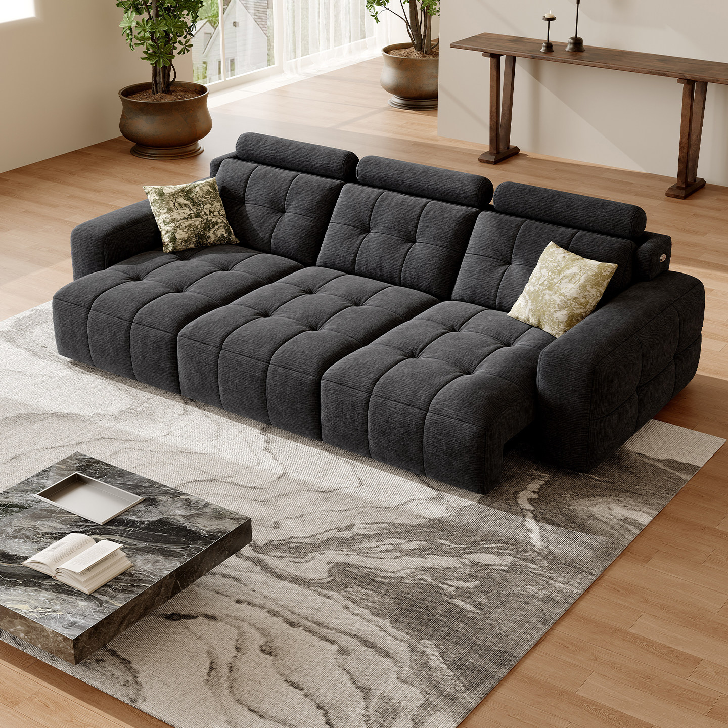 零靠墙劳伦斯电动多功能雪尼尔布艺沙发意式复古风可躺平智能沙发,淘宝优惠券,粉丝福利购,淘宝优惠卷