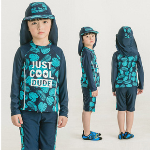 男童泳衣中大童长袖 潮 分体防晒速干儿童游泳衣儿童休闲泳衣套装