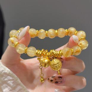 葫芦流苏黄财神盘缠金发晶手链时尚轻奢金包银转运珠手串送女友