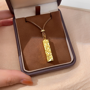 四方来财碎碎冰吊坠项链金包银爆闪小金条印章挂坠皮绳套链送女友