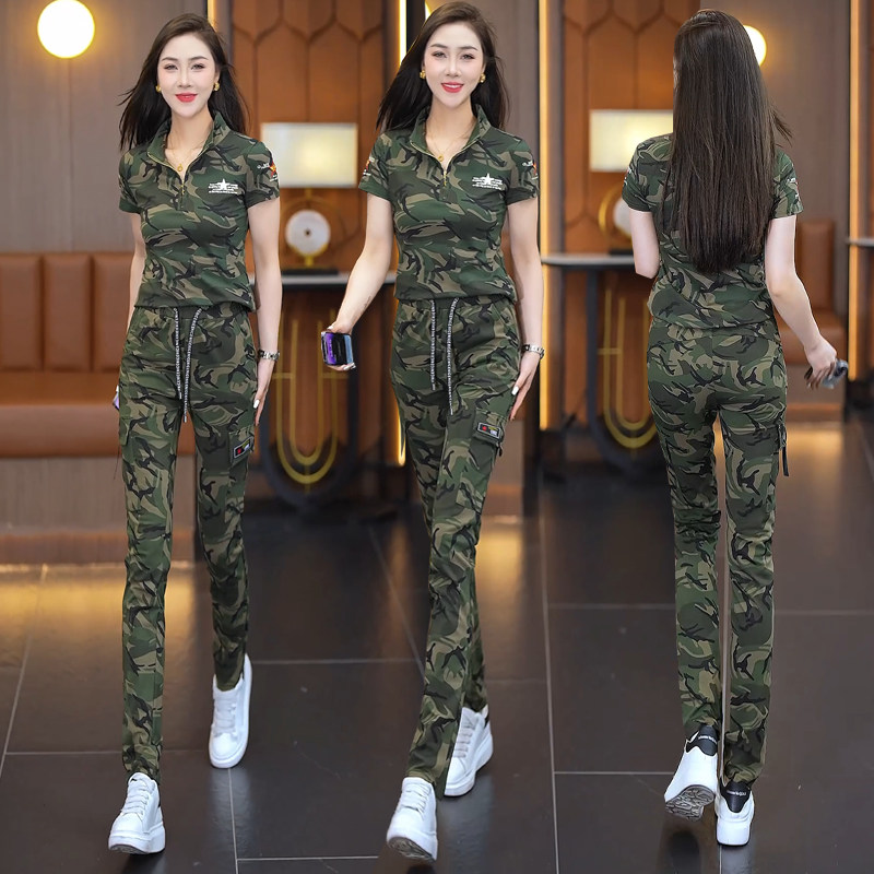 夏季新款工装服女士套装大码军迷服饰绿迷彩显瘦一整套透气气质潮