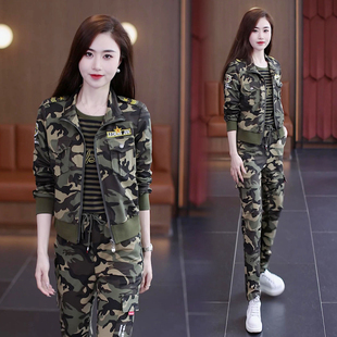户外迷彩服套装女秋冬新款长袖宽松工作服夹克大码工装休闲两件套