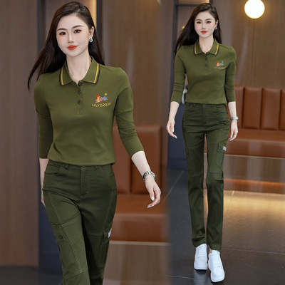 军旅风迷彩服套装女工装服直筒裤