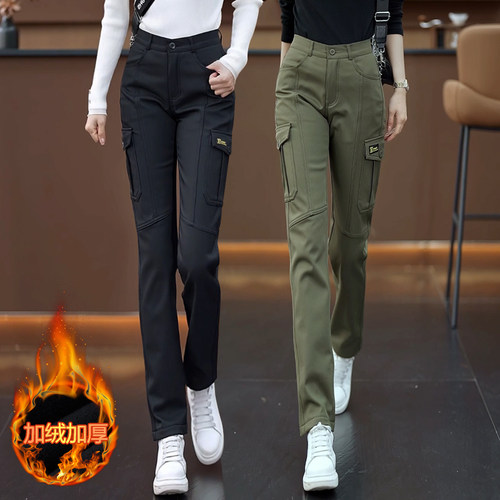工装直筒裤加绒加厚多口袋休闲裤