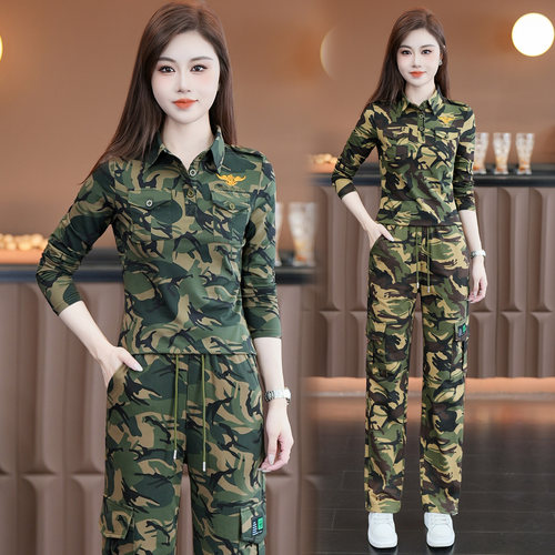 迷彩服套装女多口袋弹力工装