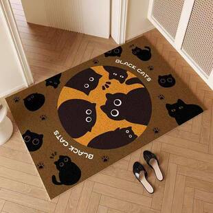 可爱猫咪入户门地垫黑猫丝圈垫子门口进门卡通家用脚垫可剪裁定制