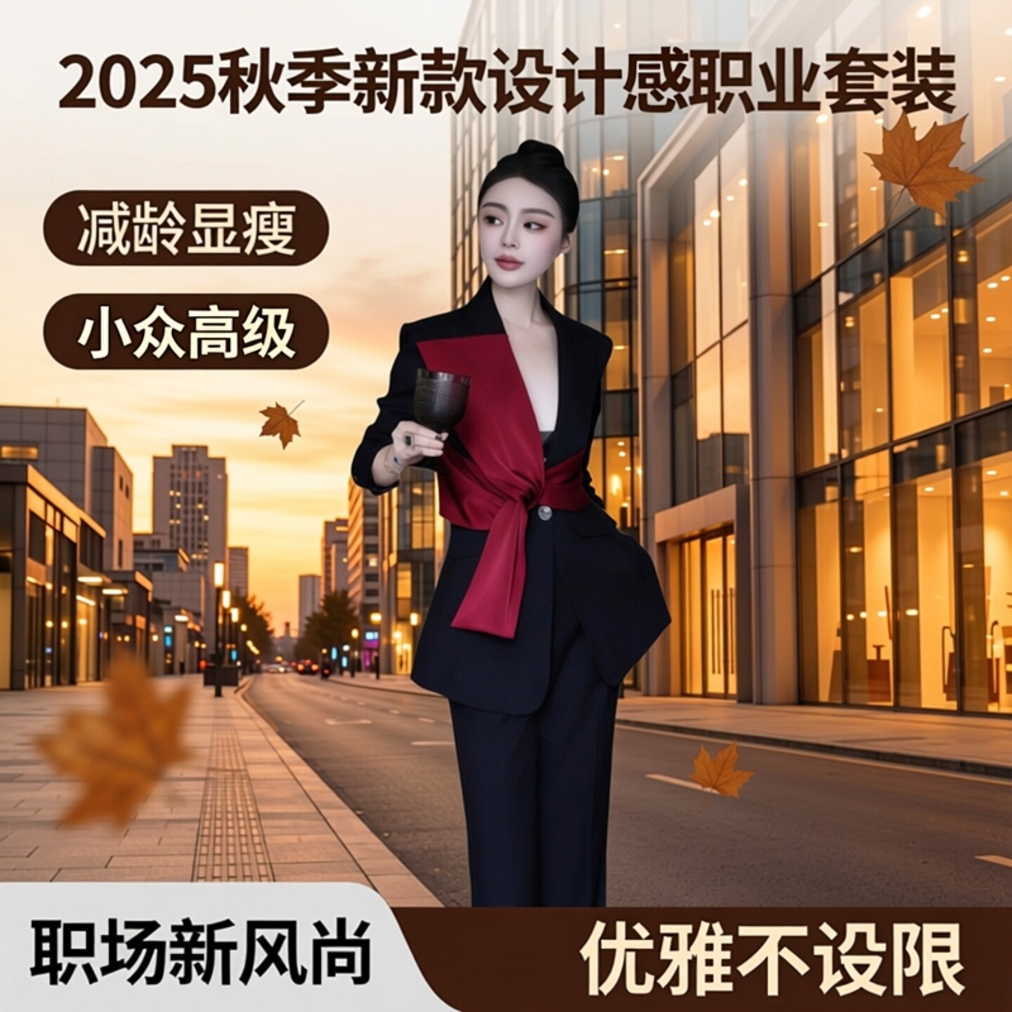 2026秋季新款时尚减龄职业套装女设计感小众西装外套直筒裤套装