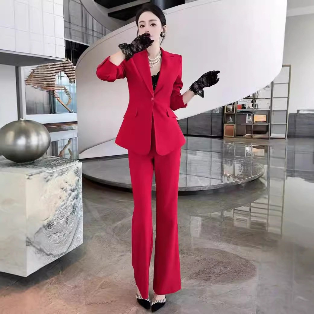 职业西装套装女御姐高级感气质时尚西服秋季直筒微喇裤修身两件套