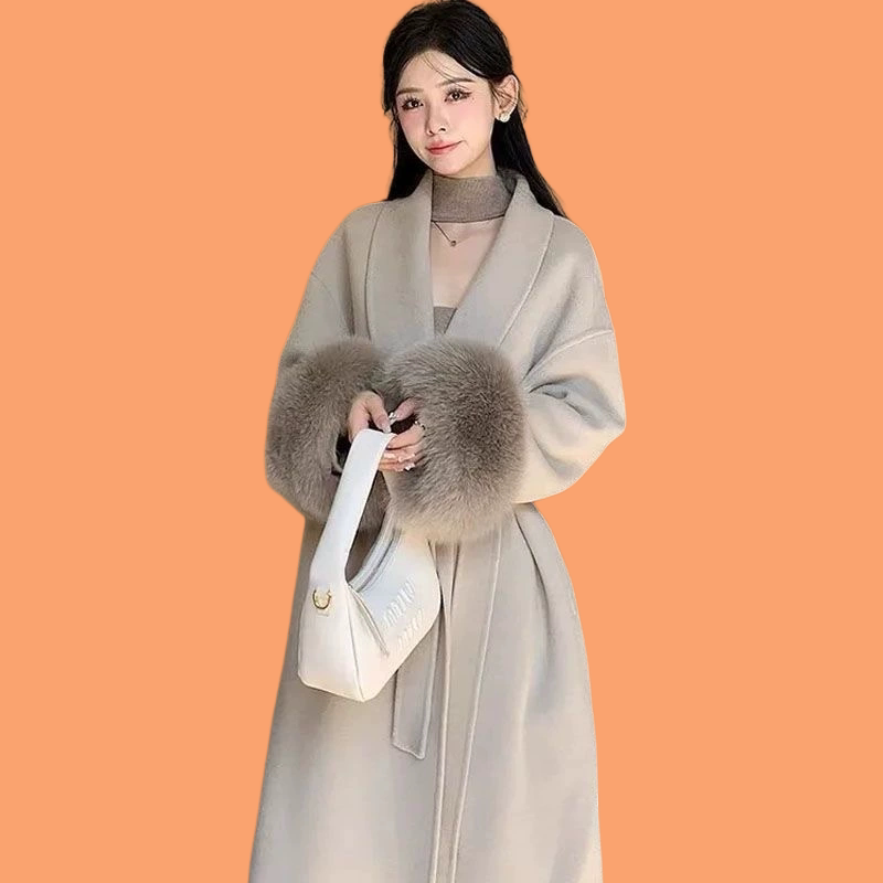 秋冬中长名媛赫本风毛呢大衣
