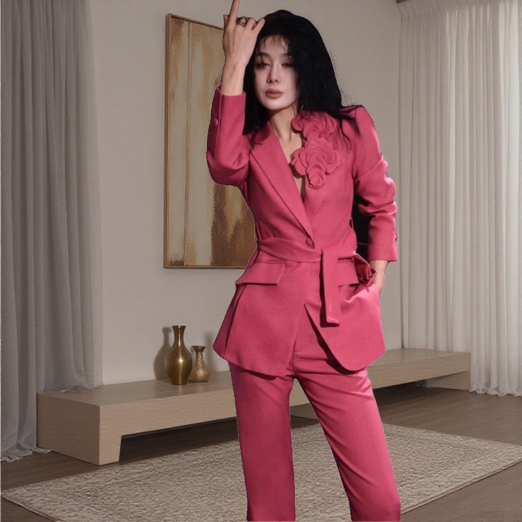 2026春秋粉红色时尚修身西服套装裤商务气质女神款减龄女装两件套