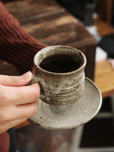 日本原装进口 手工信乐灰刷毛咖啡杯茶杯 日式复古粗陶杯子碟套装