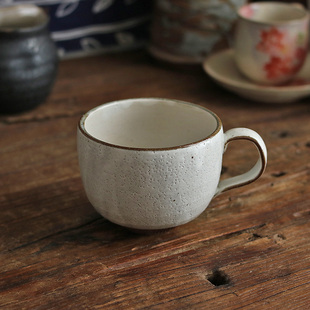 日本进口 灶师窑粗陶复古大马克杯 手工大容量燕麦杯日式咖啡杯