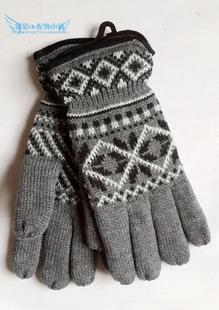 秋冬男式雪花双层分指毛线保暖绒棉内里加厚男款骑车骑行手套包邮