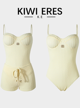 KIWI ERES 法式性感连体泳衣女纯欲2025新款黄色清新开叉度假泳衣