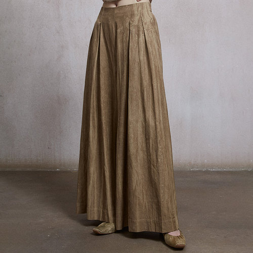 Giasemí 人丝真丝混纺炒色高腰收褶木质调阔腿裤 气质百搭长裤