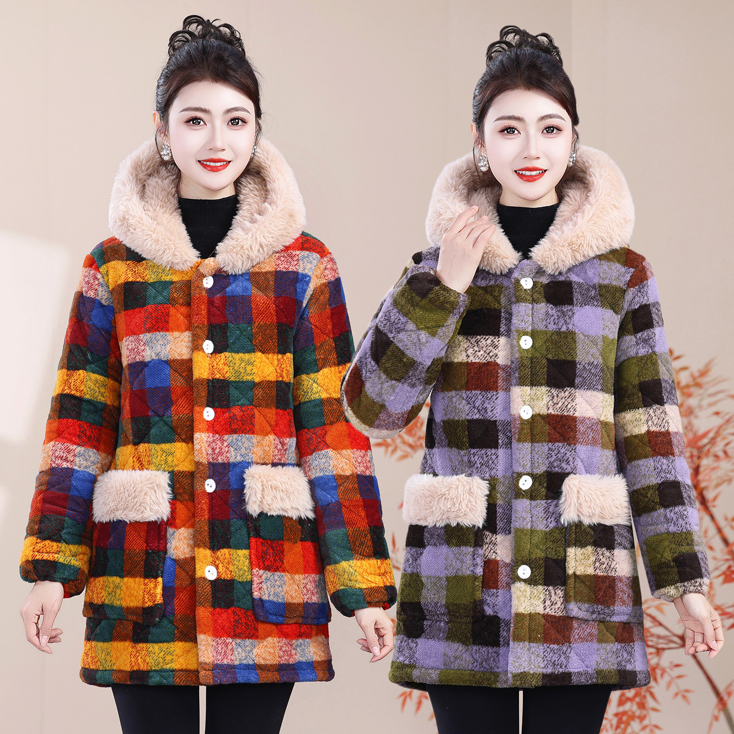 冬季加绒大码格纹棉服女连帽小个子短款加厚保暖棉衣外套妈妈装,女装/女士精品,棉衣/棉服,淘宝优惠券,粉丝福利购,淘宝优惠卷