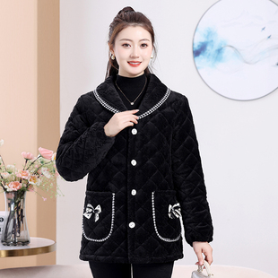 短款罩衣女新款冬季保暖棉服大码加绒加厚款棉衣妈妈装家居服棉袄